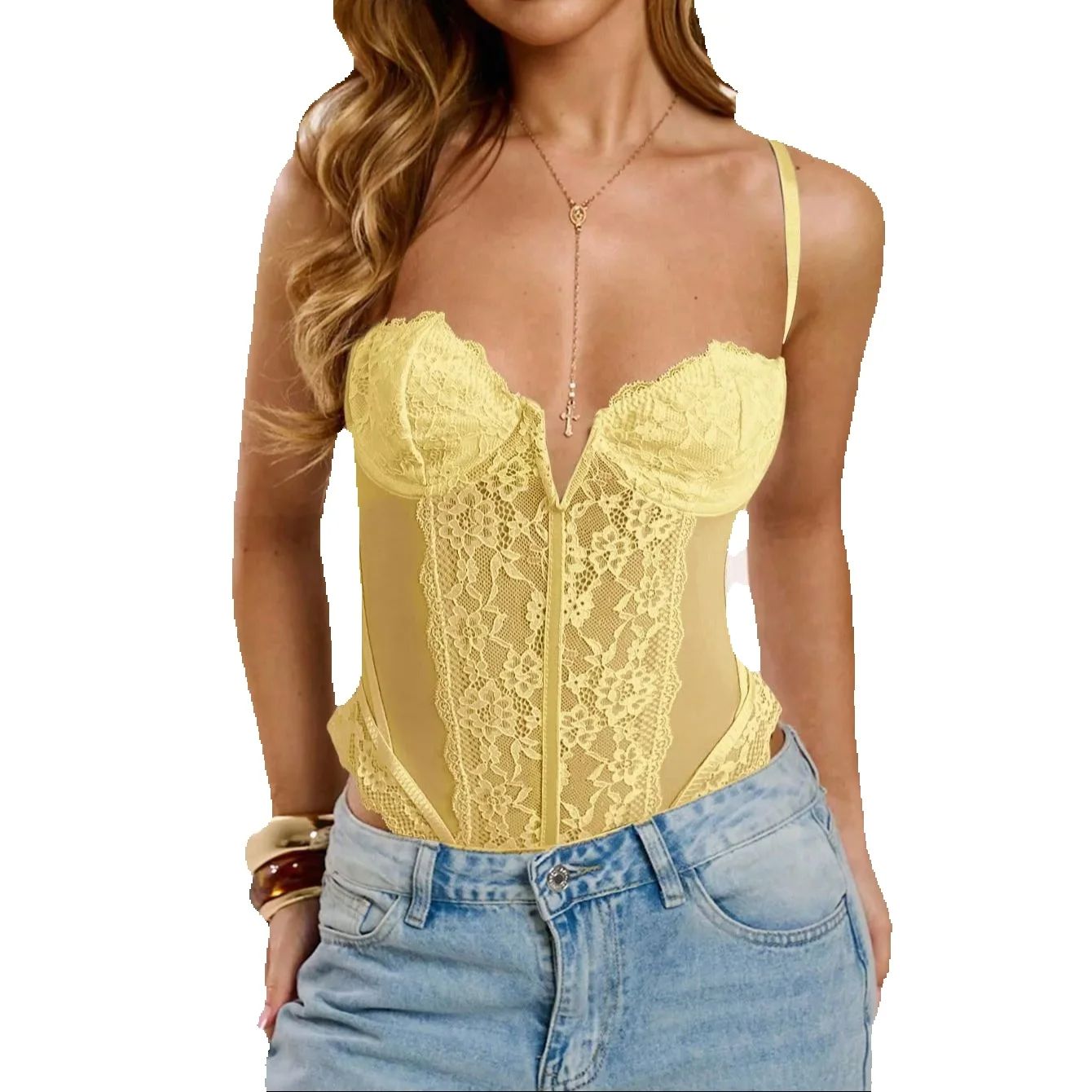 Cami Top Lace - Ärmelloser Spitzen-Mesh-Bodysuit für Damen, schlanker Bodyshaper,