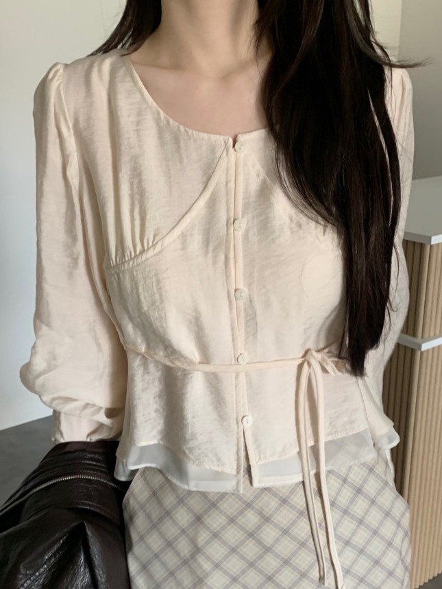Corset Waist Cinch - Frühling 2026 Damen-Chic-Oberteil mit Puffärmeln, Taillengürtel,